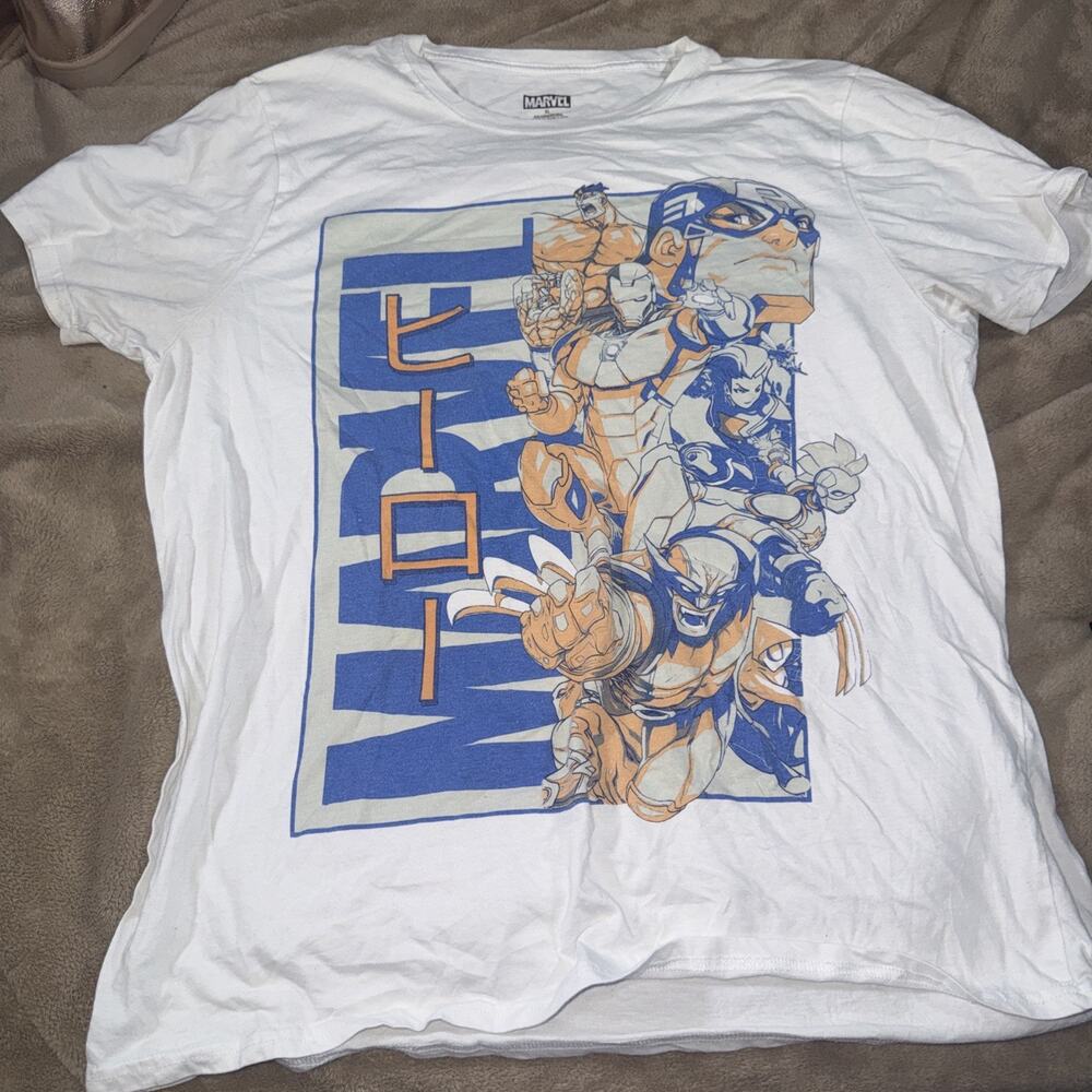 Marvel Super Heroes Men's XL White T Shirt "KIAI" Anime Style Avengers X-Men